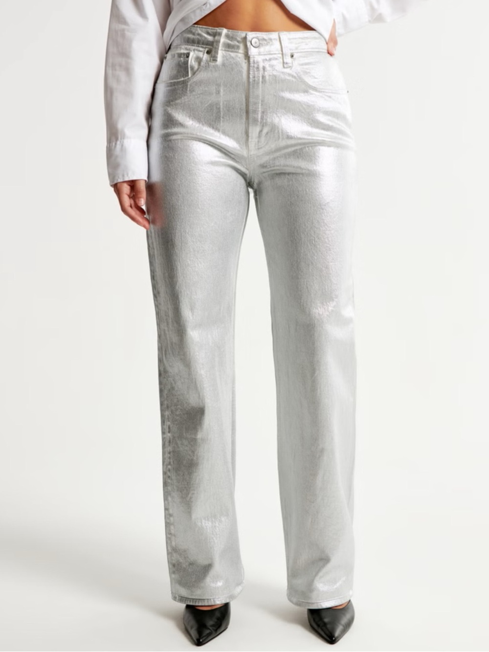 NWT β’ A&F Silver Metallic Jeans - Picture 4 of 12